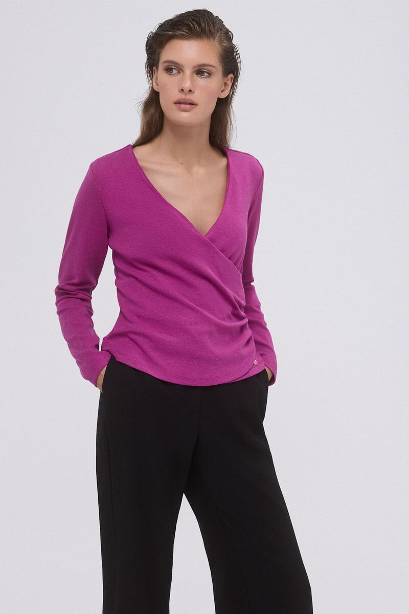 Cortefiel Camiseta lisa cruzada Rebajas top