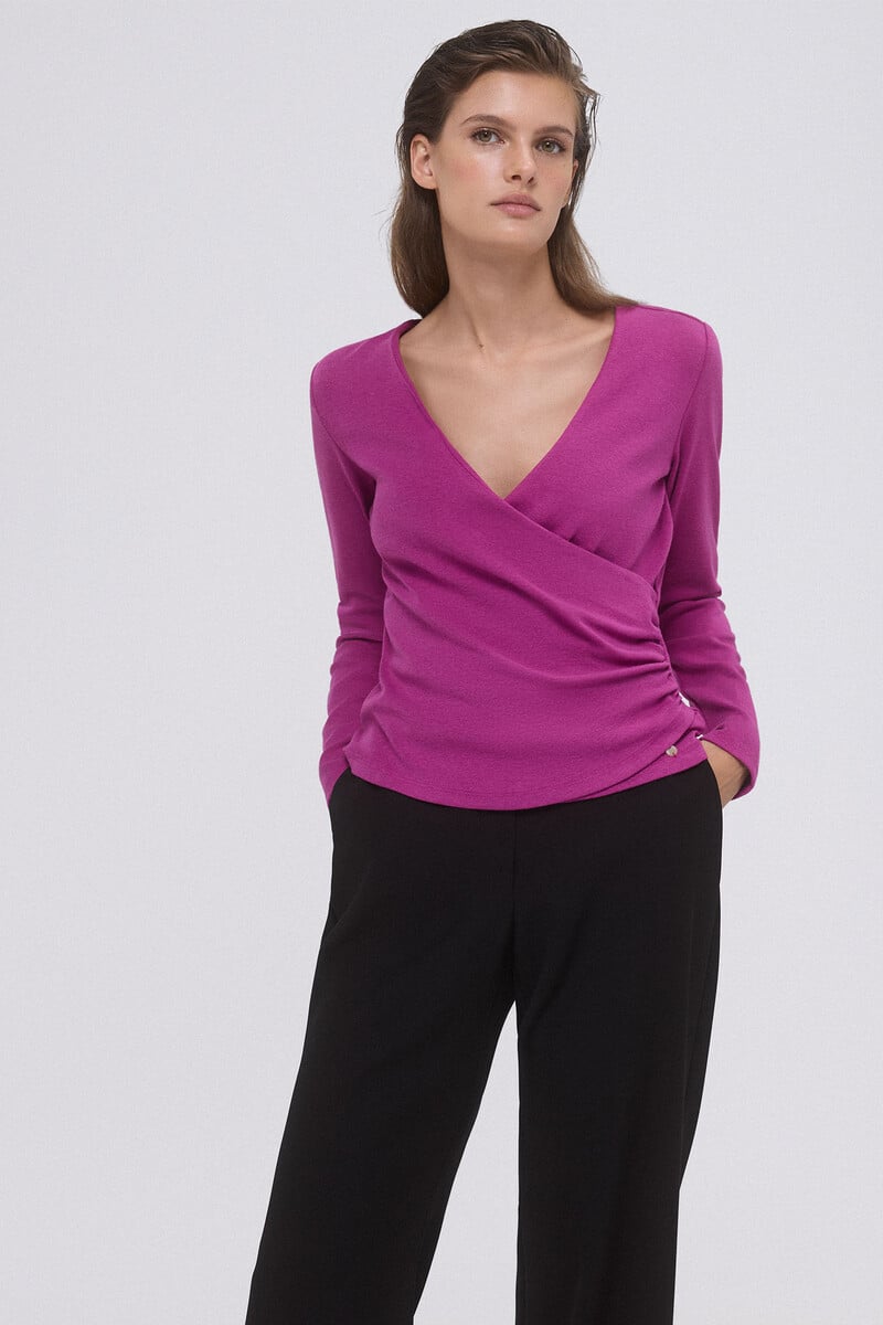 Cortefiel Camiseta lisa cruzada Rebajas top