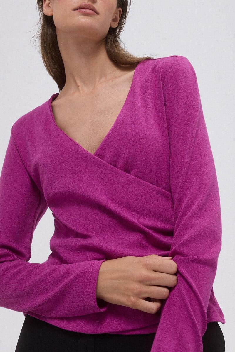 Cortefiel Camiseta lisa cruzada Rebajas top