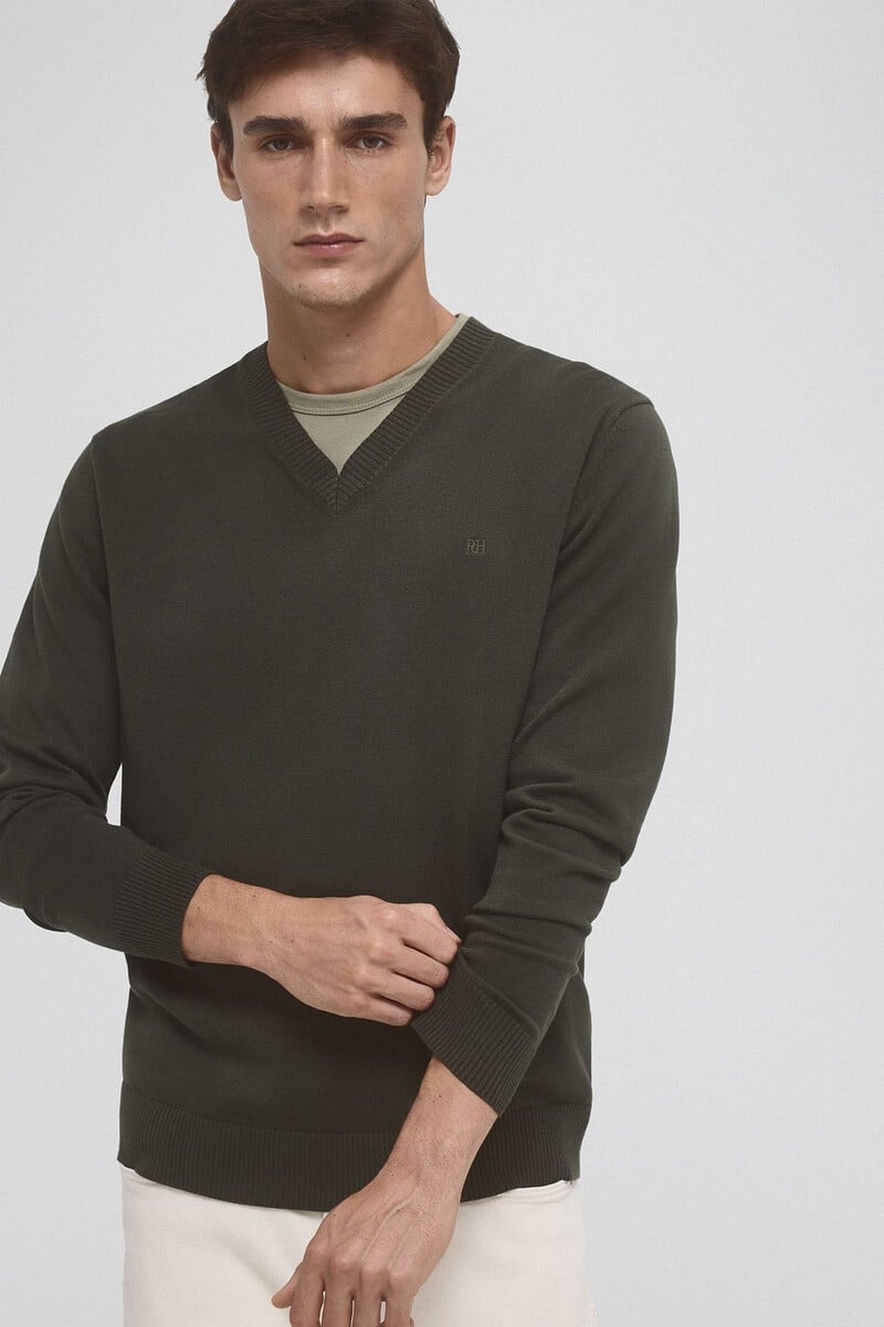 Cortefiel Jersey punto fino algodón cuello pico Precio de fábrica