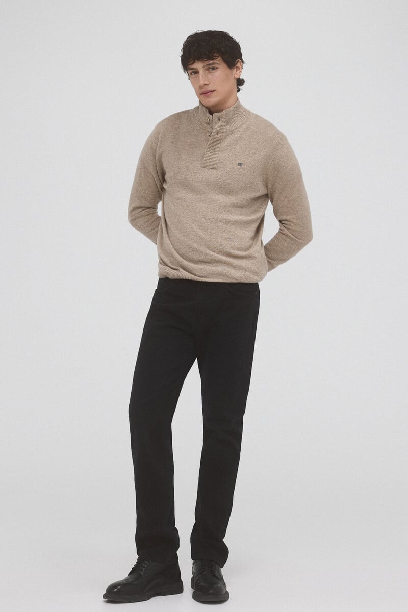 Cortefiel Jersey lana cashmere cuello alto botones Tienda de fábrica