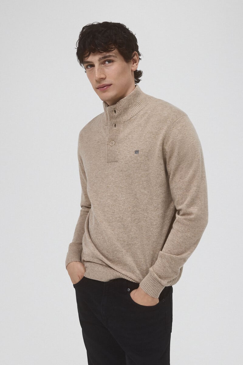Cortefiel Jersey lana cashmere cuello alto botones Tienda de fábrica