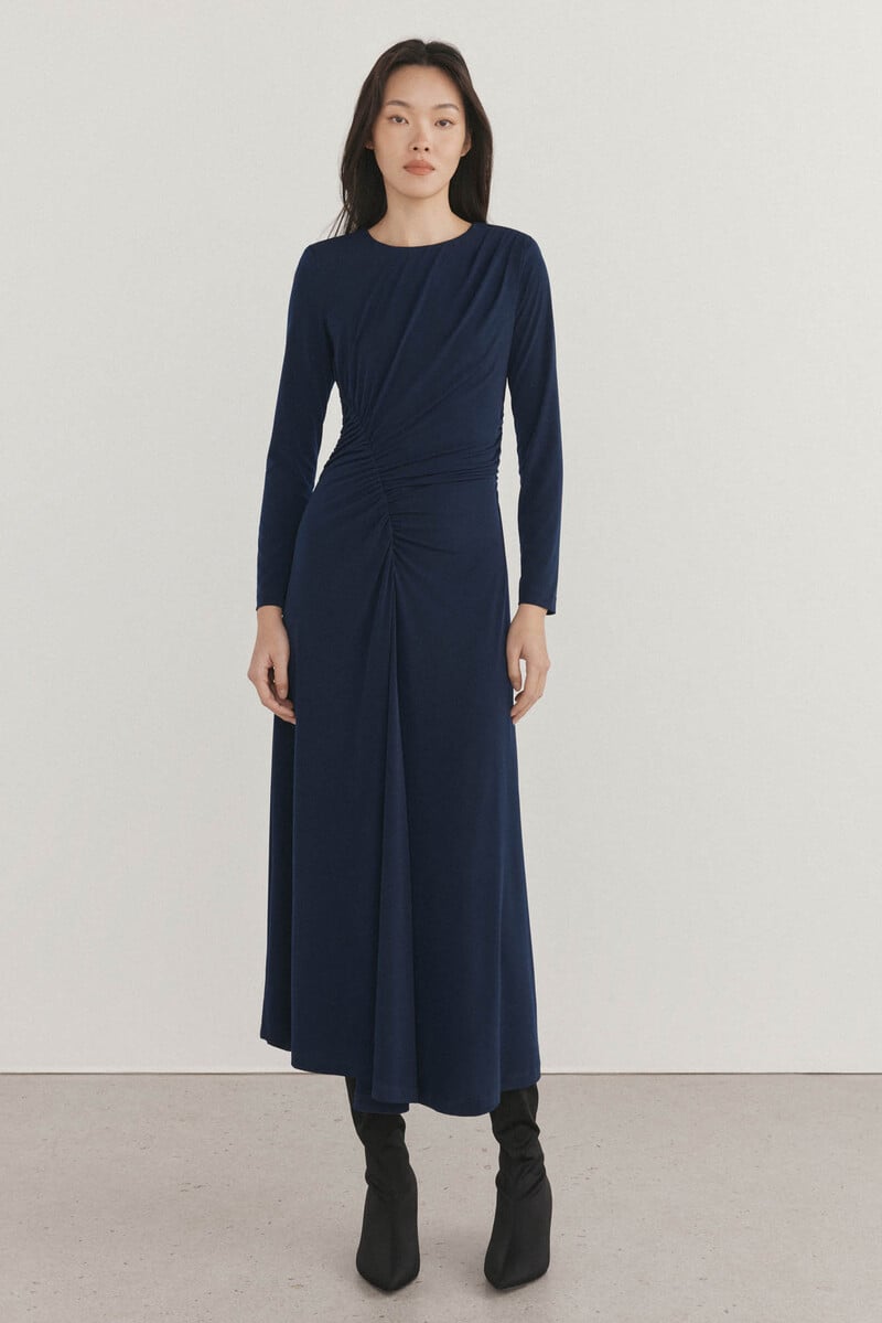 Cortefiel Vestido midi con frunce Ahorra y exporta