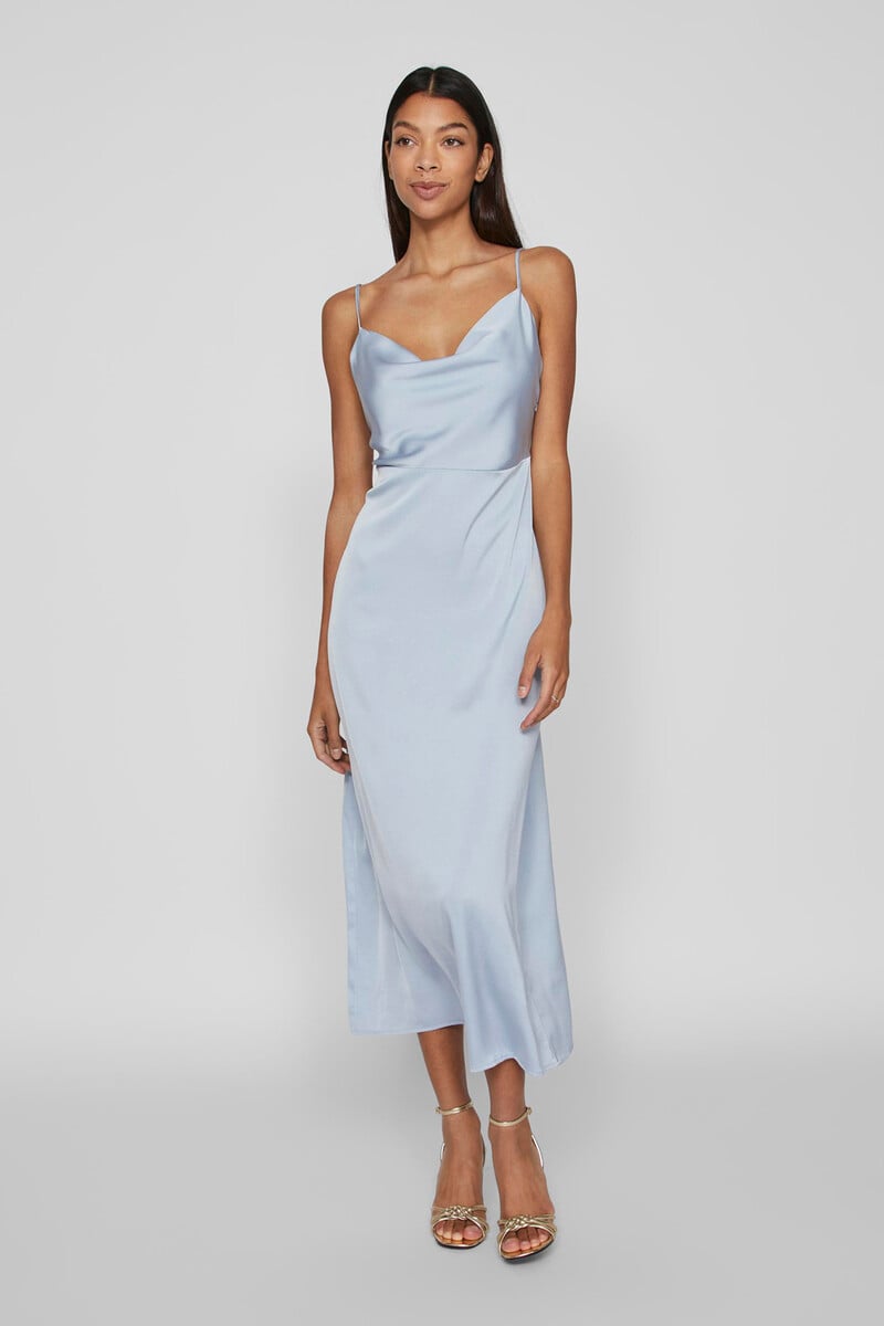 Cortefiel Vestido largo satinado escote drapeado En oferta