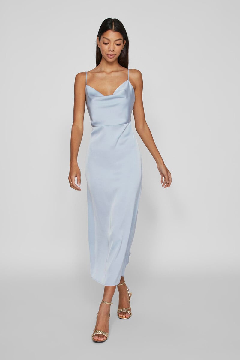 Cortefiel Vestido largo satinado escote drapeado En oferta
