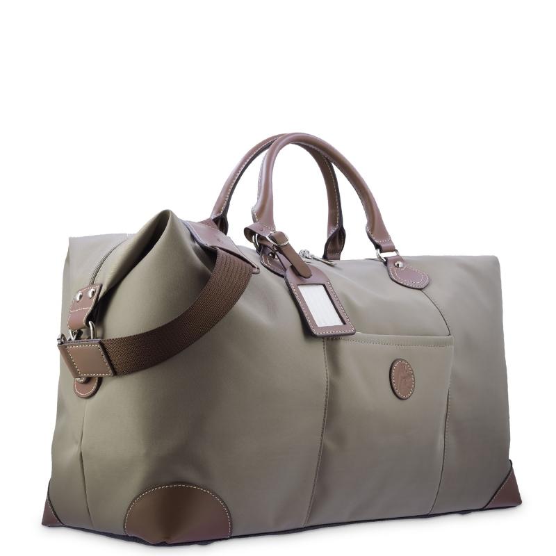 El potro Bolso de viaje unisex en lona taupe y piel vacuno color cuero-Paris Outlet