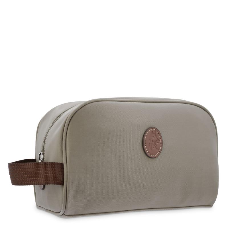 El potro Bolsa de aseo unisex en lona taupe y piel vacuno color cuero-Paris Rebajas