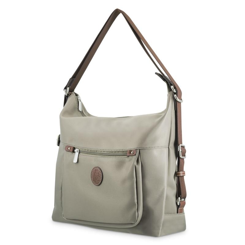 El potro Bolso convertible en mochila de mujer en lona y piel vacuno color taupe-Paris Venta caliente