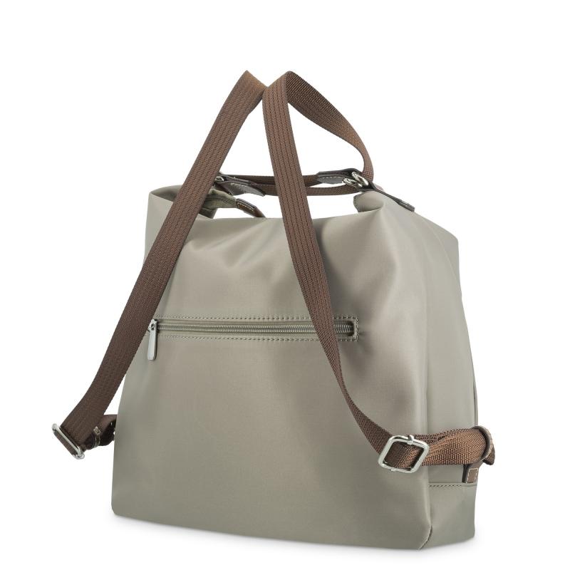 El potro Bolso convertible en mochila de mujer en lona y piel vacuno color taupe-Paris Venta caliente