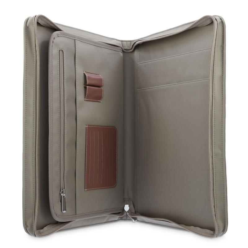 El potro Porta documentos unisex en lona taupe y piel vacuno color cuero-Paris Rebajas baratas