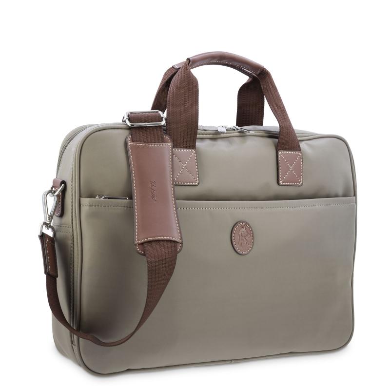 El potro Carpeta bolso unisex en lona taupe y piel vacuno color cuero-Paris Rebajas de fábrica