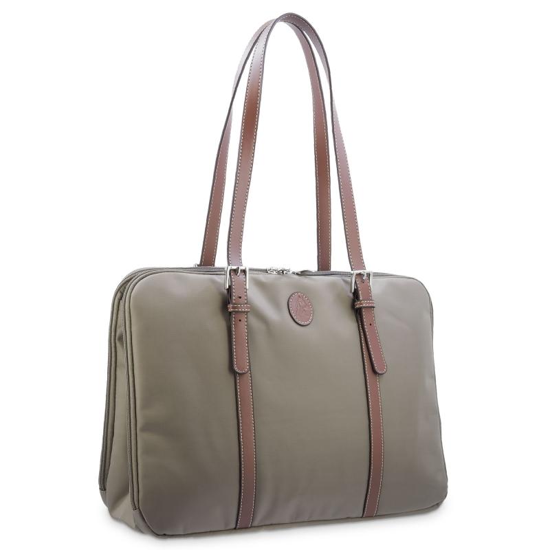 El potro Bolso carpeta en lona taupe y piel vacuno color cuero-Paris Ventas relámpago
