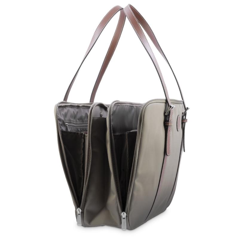 El potro Bolso carpeta en lona taupe y piel vacuno color cuero-Paris Ventas relámpago