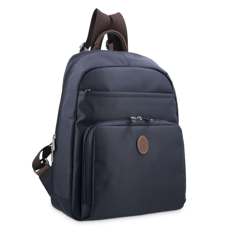 El potro Mochila unisex en lona azul y piel vacuno cuero-Paris Descuento