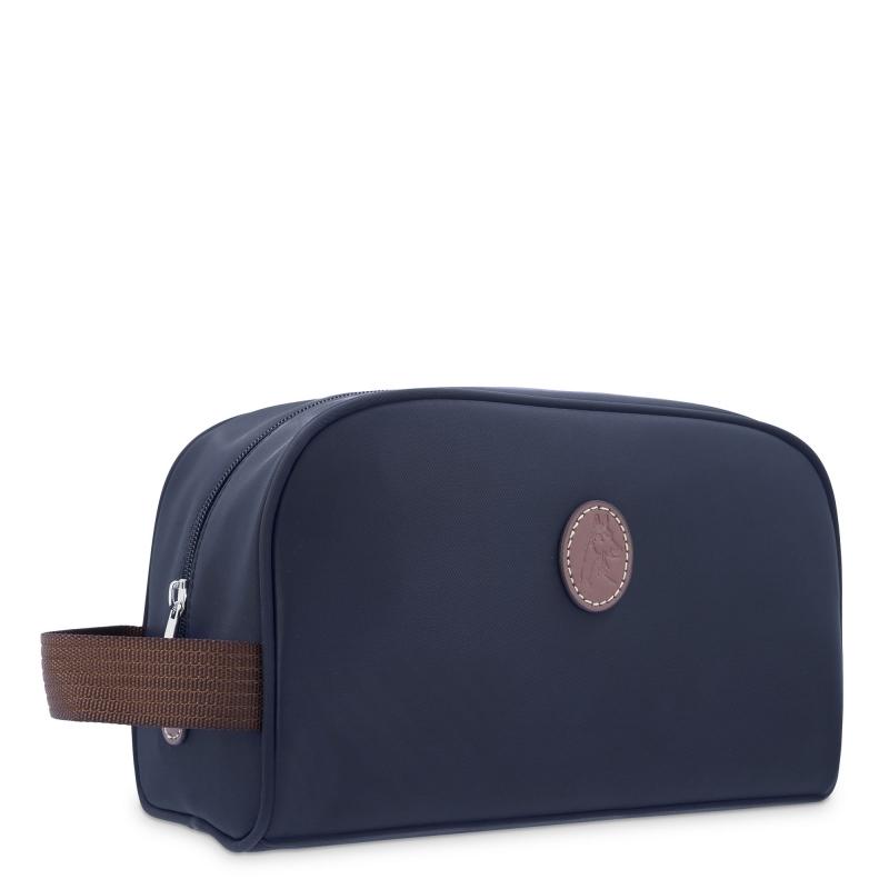 El potro Bolsa de aseo unisex en lona azul y piel vacuno color cuero-Paris Tienda
