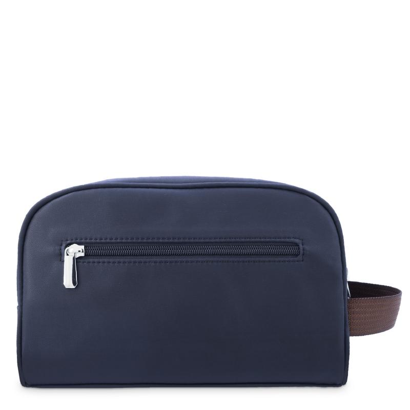 El potro Bolsa de aseo unisex en lona azul y piel vacuno color cuero-Paris Tienda