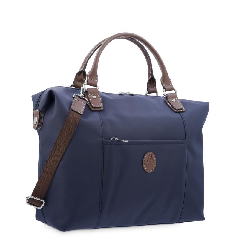 El potro Bolso Tote mujer en lona y piel vacuno color azul-cuero-Paris Liquidación