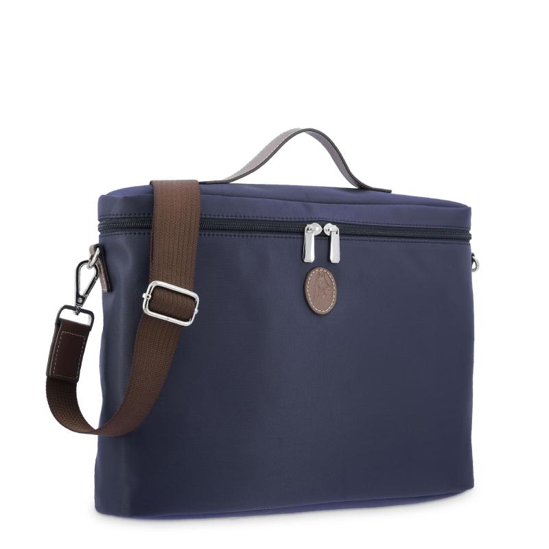 El potro Carpeta unisex en lona azul y piel vacuno color cuero-Paris Rebajas online
