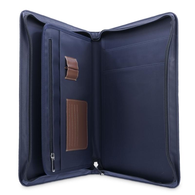 El potro Porta documentos unisex en lona azul y piel vacuno color cuero-Paris Rebajas top