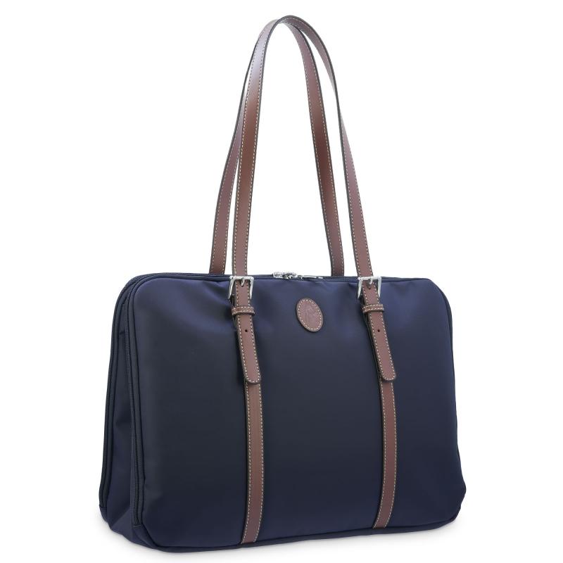 El potro Bolso carpeta en lona azul y piel vacuno color cuero-Paris Envío gratis