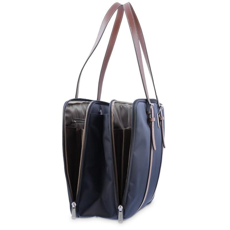 El potro Bolso carpeta en lona azul y piel vacuno color cuero-Paris Envío gratis