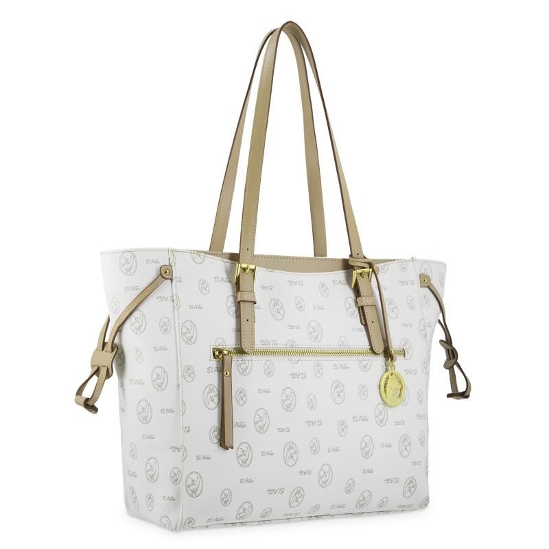 El potro Bolso shopper de lona blanco y piel vacuna cuero con logos-EL POTRO Promoción trimestral