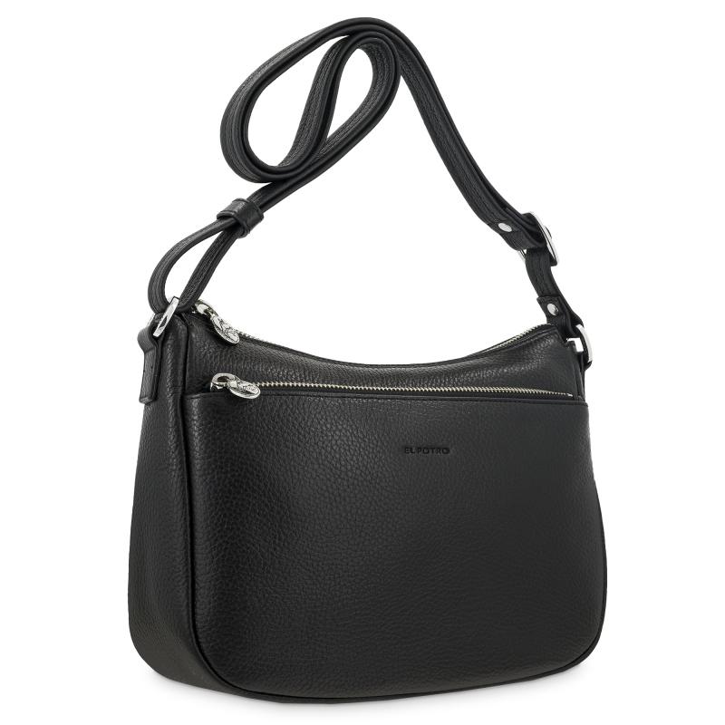 El potro Bolso góndola bandolera de 3 cremalleras mujer en piel vacuno color negro - I R I S Outlet online