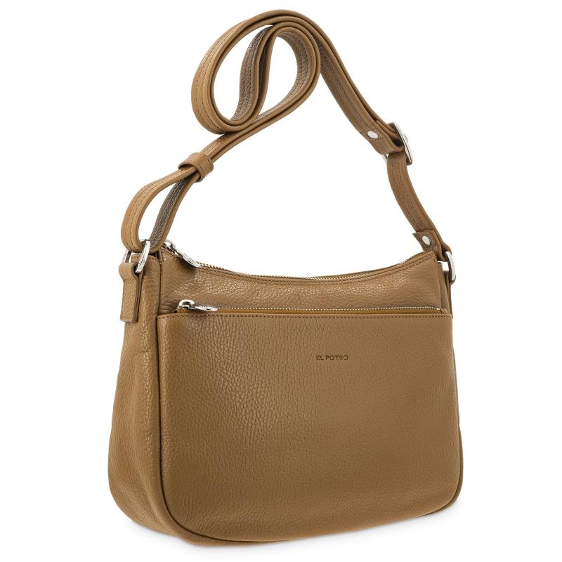 El potro Bolso góndola bandolera de 3 cremalleras mujer en piel vacuno color cuero- I R I S Rebajas