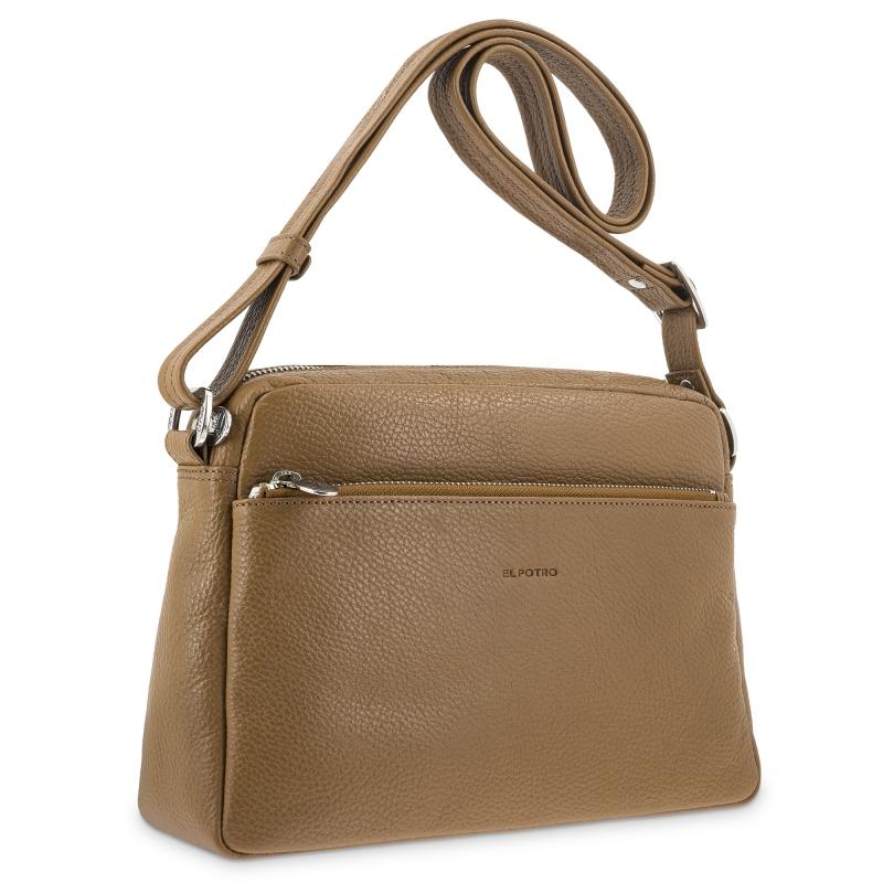 El potro Bolso bandolera grande de 3 cremalleras mujer en piel vacuno color cuero- I R I S Venta caliente