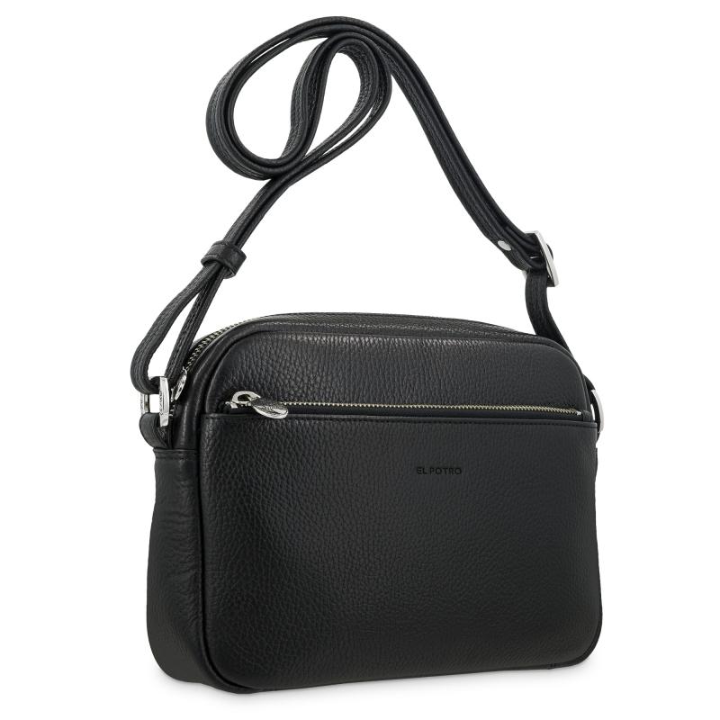 El potro Bolso bandolera mediano 3 cremalleras en piel vacuno color negro - I R I S Gran oferta