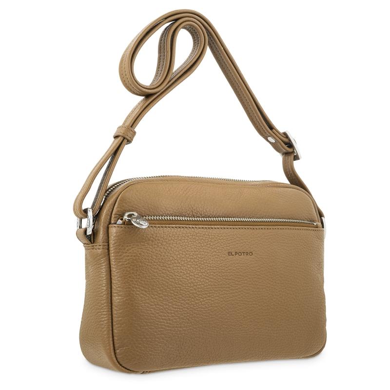 El potro Bolso bandolera mediano 3 cremalleras en piel vacuno color cuero - I R I S Rebajas baratas