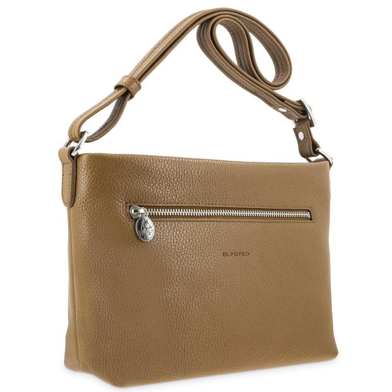 El potro Bolso suave bandolera de 3 cremalleras mujer en piel vacuno color cuero - I R I S Ventas relámpago