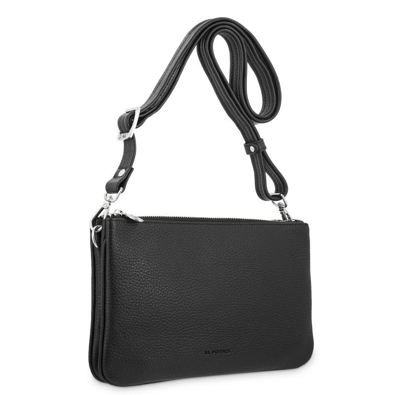 El potro Bolso bandolera pequeño 2 cremalleras piel vacuno color negro-I R I S Mejor oferta