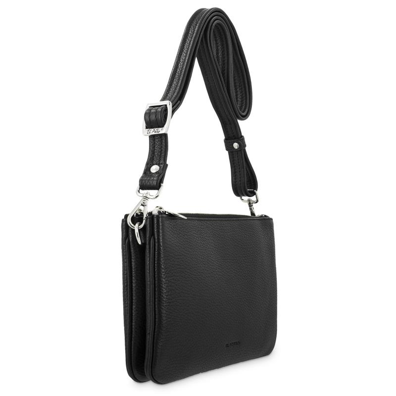 El potro Bolso bandolera pequeño 2 cremalleras piel vacuno color negro-I R I S Mejor oferta