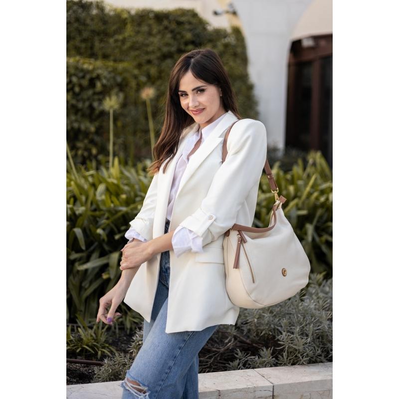 El potro Bolso Hobo de mujer en piel vacuno color ivory- Oasis Promoción trimestral