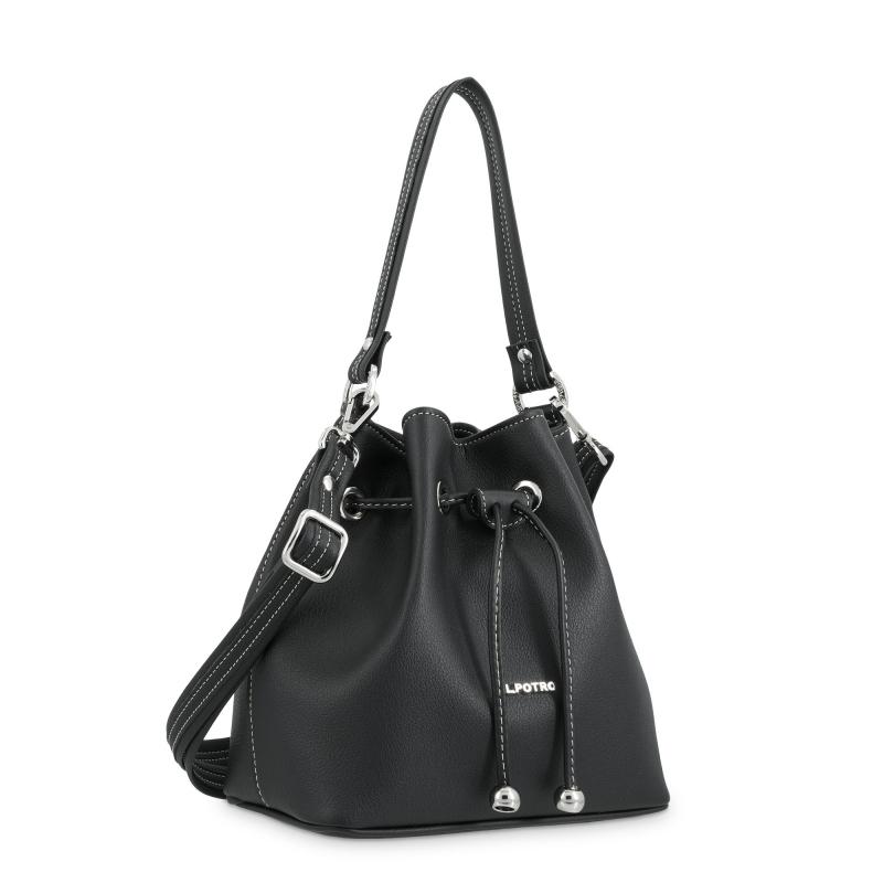 El potro Bolso Saco pequeño mujer en lona y piel vacuno color negro -Angula Ventas relámpago