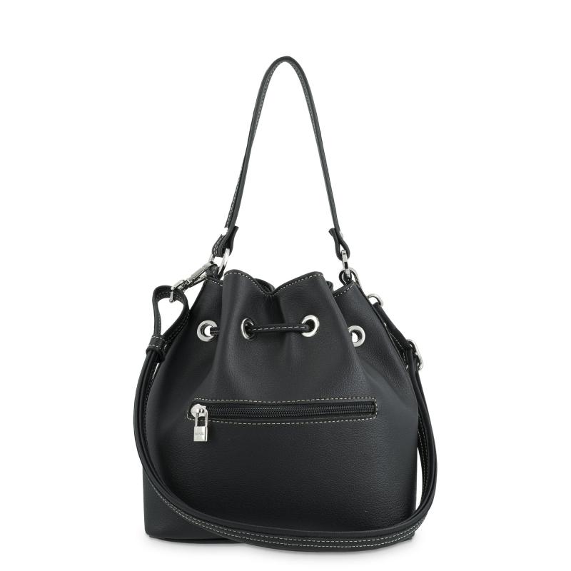 El potro Bolso Saco pequeño mujer en lona y piel vacuno color negro -Angula Ventas relámpago