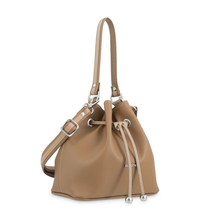 El potro Bolso Saco pequeño mujer en lona y piel vacuno color cuero -Angula Descuento