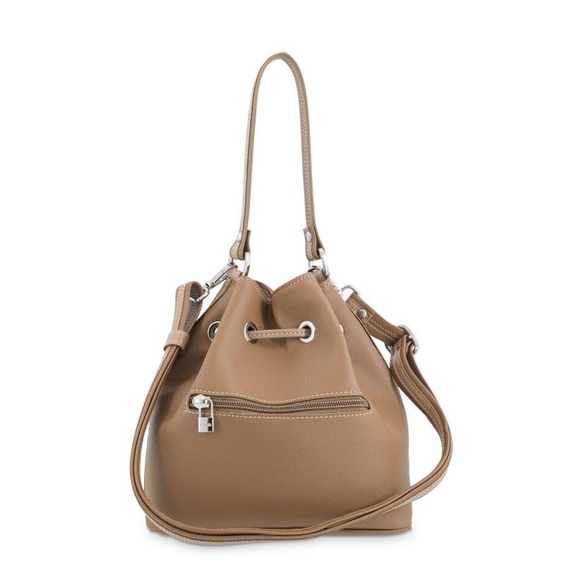 El potro Bolso Saco pequeño mujer en lona y piel vacuno color cuero -Angula Descuento