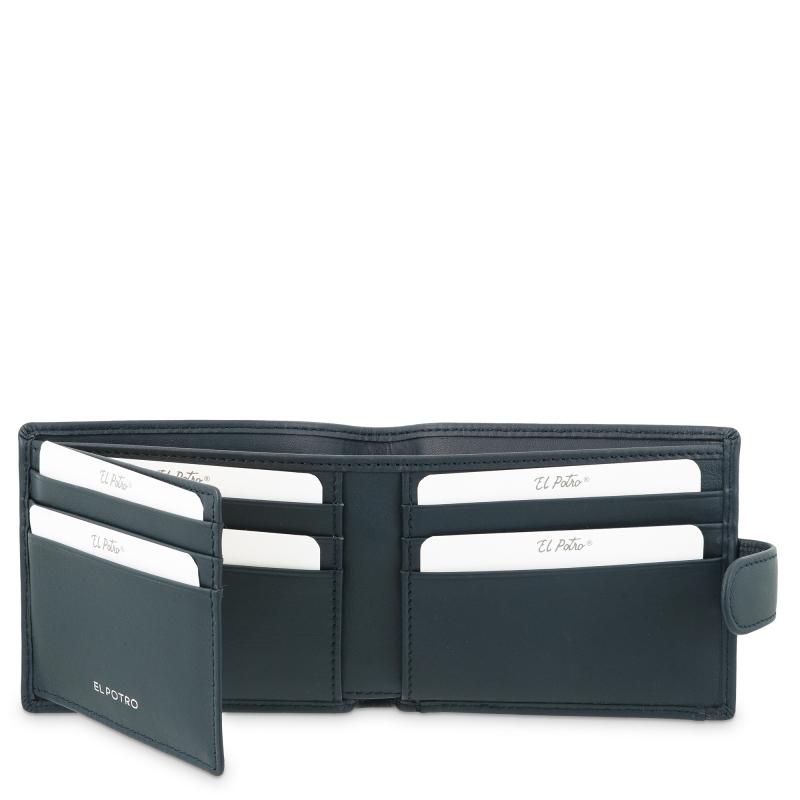El potro Cartera billetera tarjetero con monedero exterior en piel vacuno color azul-El Potro Precio ultrabajo