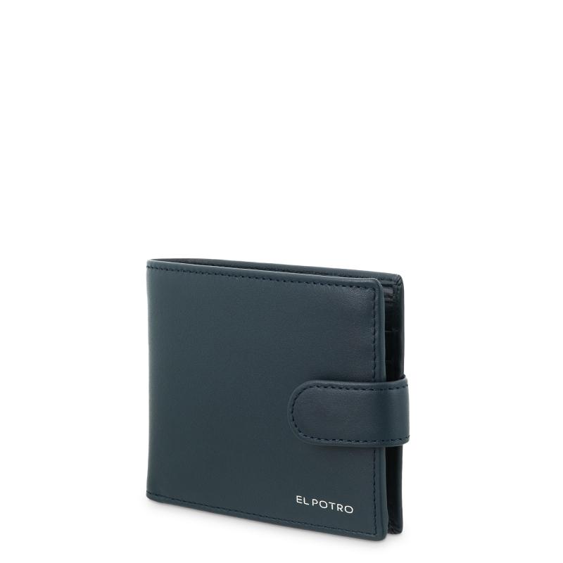 El potro Cartera billetera tarjetero con monedero exterior en piel vacuno color azul-El Potro Precio ultrabajo