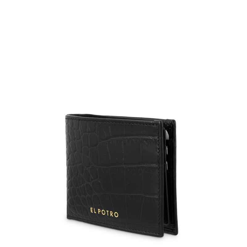 El potro Cartera billetera tarjetero hombre en piel vacuno color negro-Coco Gran oferta