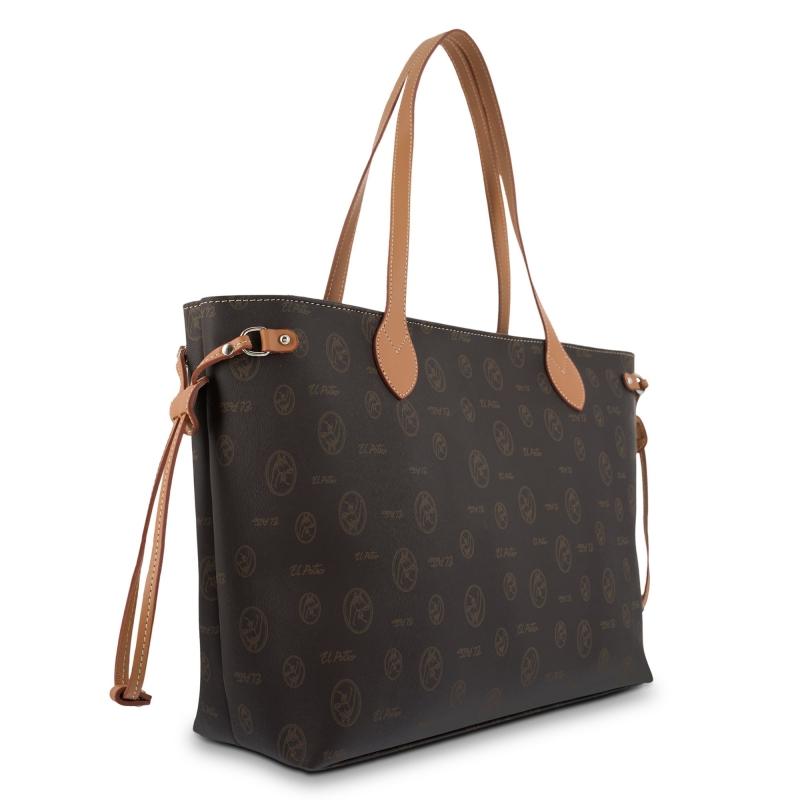 El potro Bolso Tote mujer en lona y piel vacuno color marrón - Lona Promoción por tiempo limitado