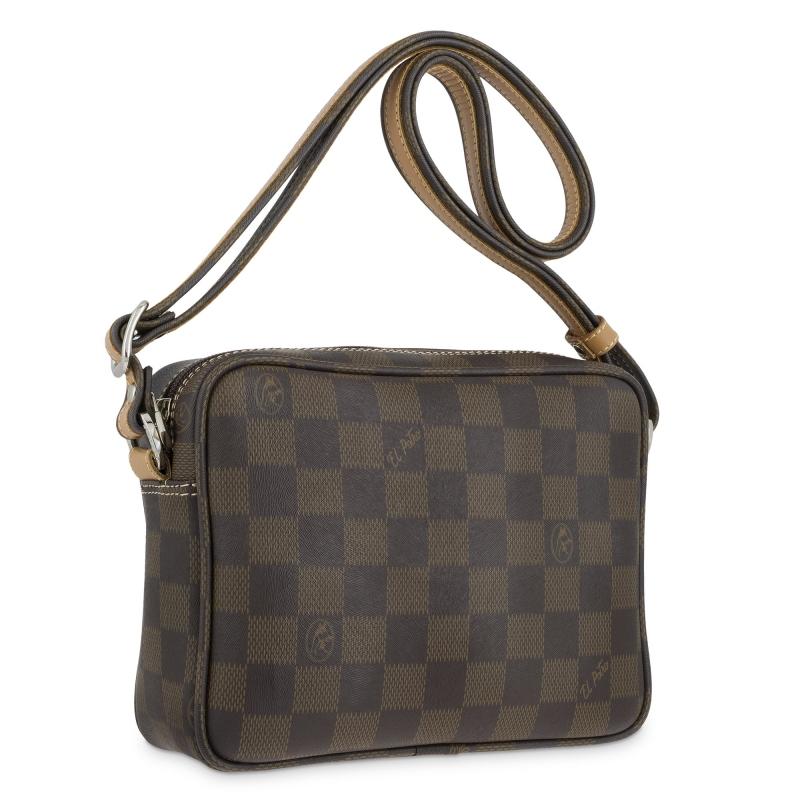 El potro Bolso bandolera pequeña mujer en lona color marrón-Chess Libre de impuestos