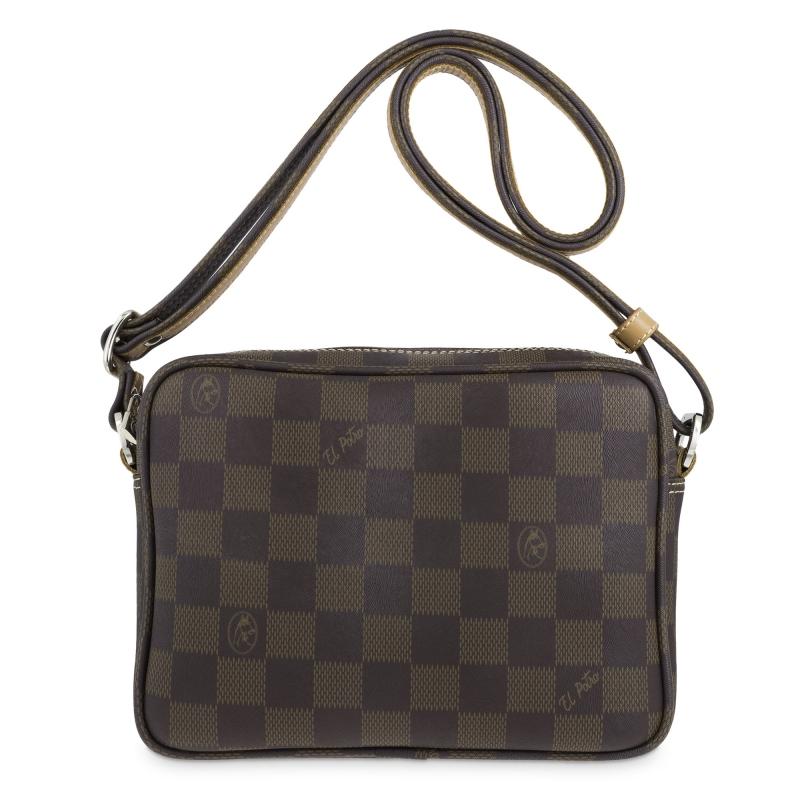 El potro Bolso bandolera pequeña mujer en lona color marrón-Chess Libre de impuestos