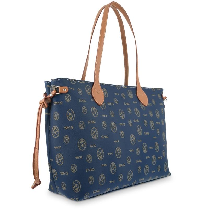 El potro Bolso Tote mujer en lona y piel vacuno color azul - Lona Gran oferta