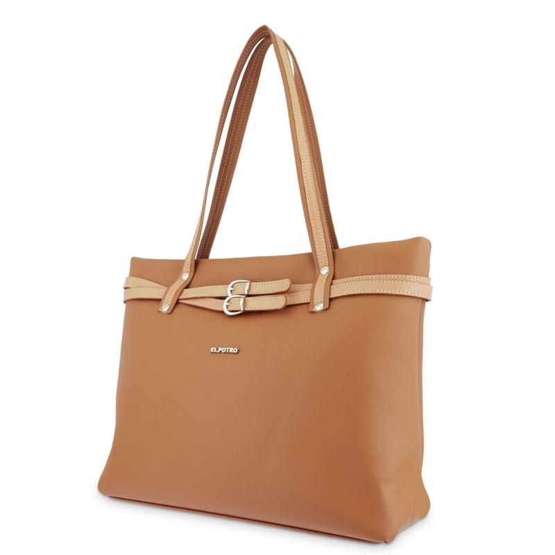 El potro Bolso Tote mujer en lona y piel vacuno color cuero-Angula Liquidación