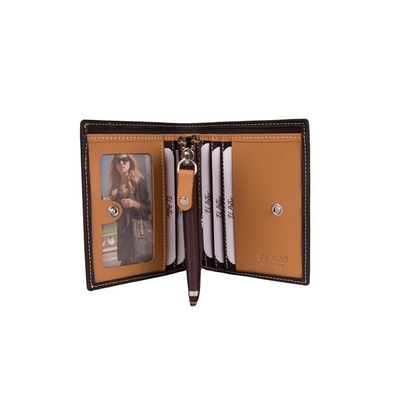 El potro Cartera Monedero mujer en lona y piel vacuno color marrón - Base Envío internacional gratuito