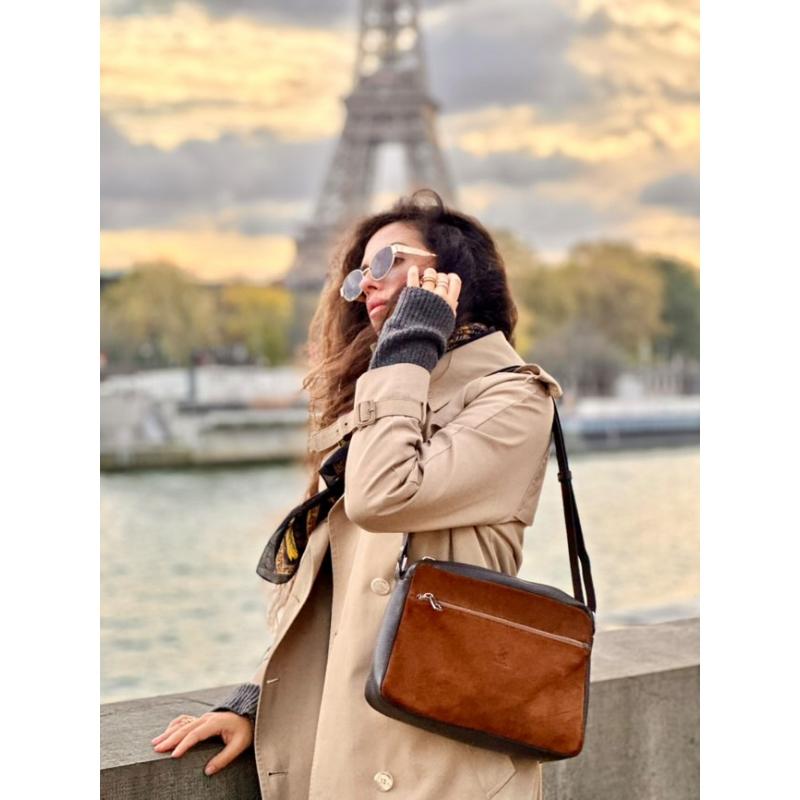 El potro Bolso Bandolera mujer en piel vacuno color castaño/ marrón -Natural Liquidación