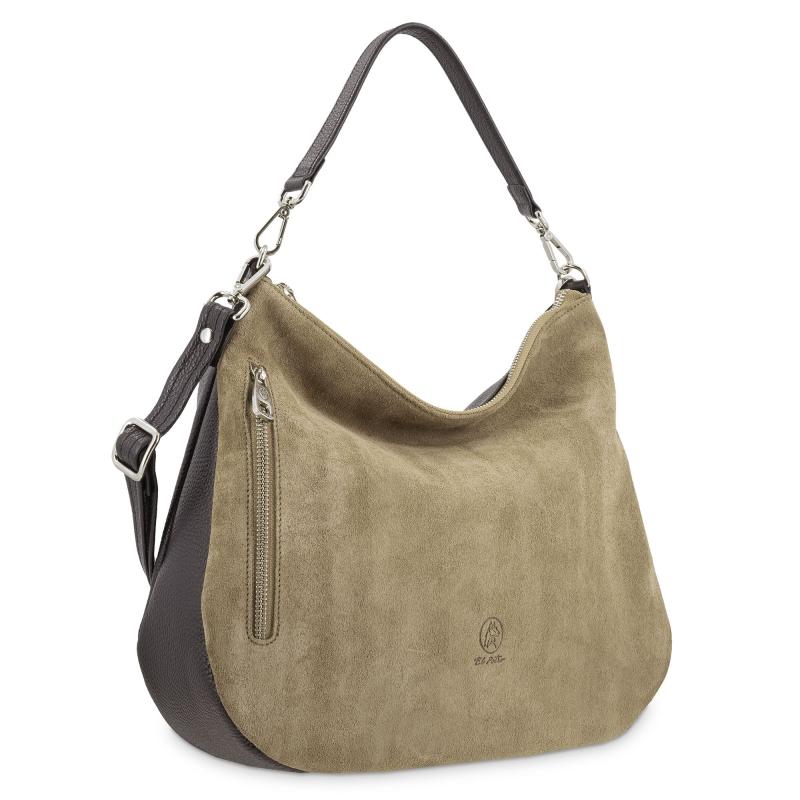 El potro Bolso Hobo mujer en piel vacuno color topo/negro-Natural Mejor oferta